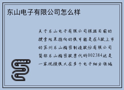 东山电子有限公司怎么样